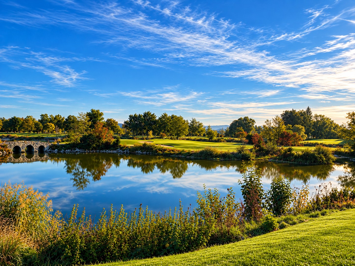 See und Golfbahnen am Standort der Golf Akademie Straubing